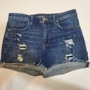 3/$18 Maurices Dark Blue Boyfriend Fit Ripped Distressed Jean Shorts